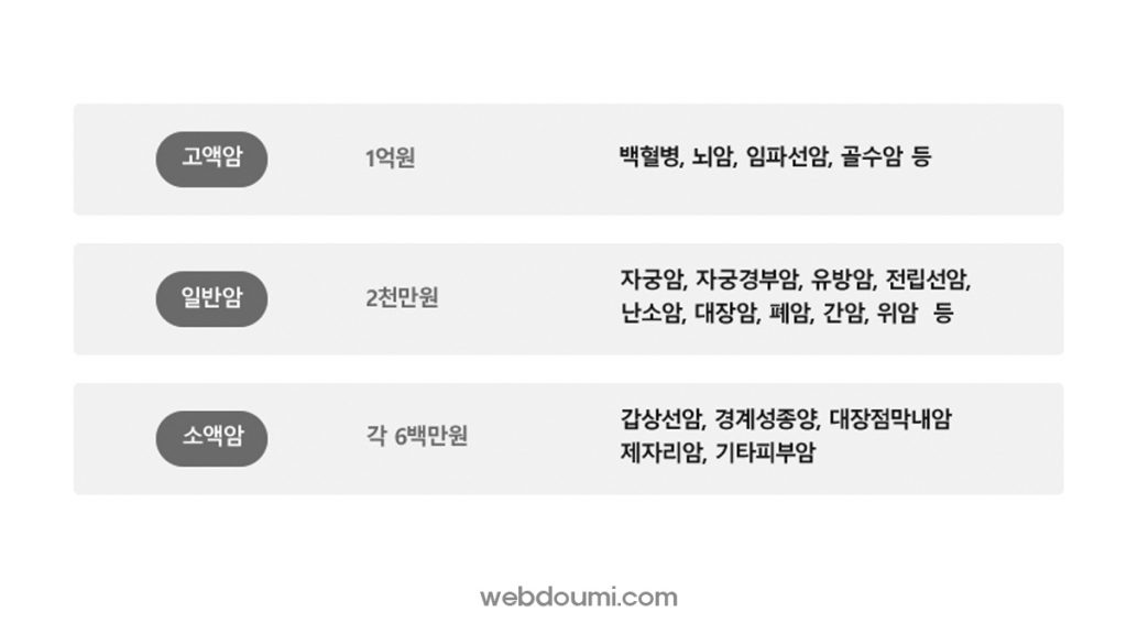 고액암, 일반암, 소액암